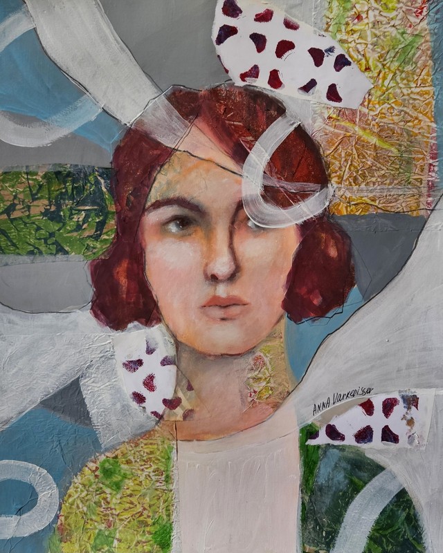 Original Painting Art Abstract Face Expressionist Strong Woman Portrait 17×14
