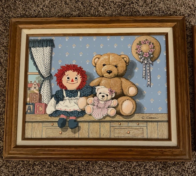 C. Carson Raggedy Ann & Bears Vintage Oil Painting Set Of Two 8X10 12x16 Framed gallery