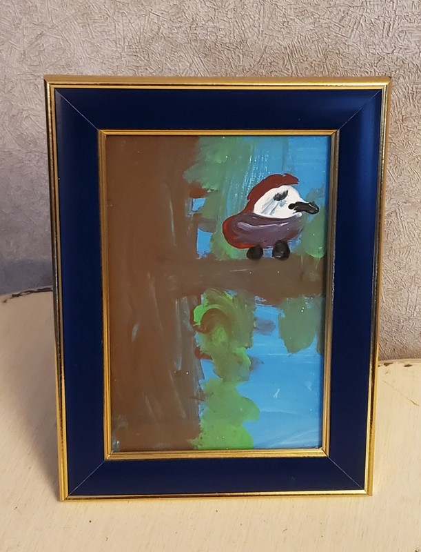 Original Framed Finger Painting Bird #1 of 3 | Child Artist | 4×6 Canvas OOAK