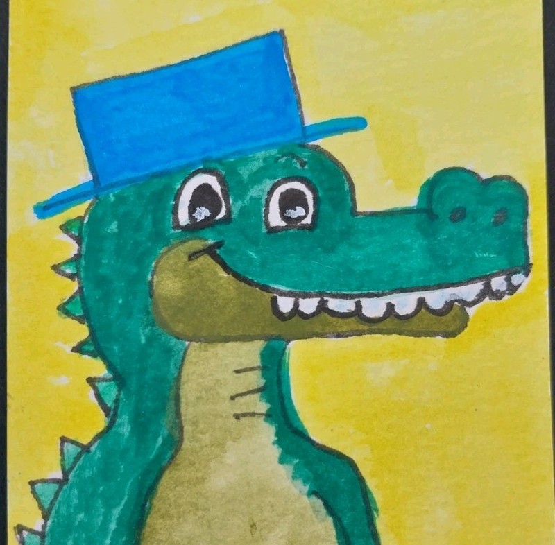 ACEO Original Art Card ATC Watercolor Gator Alligator Painting By GAT