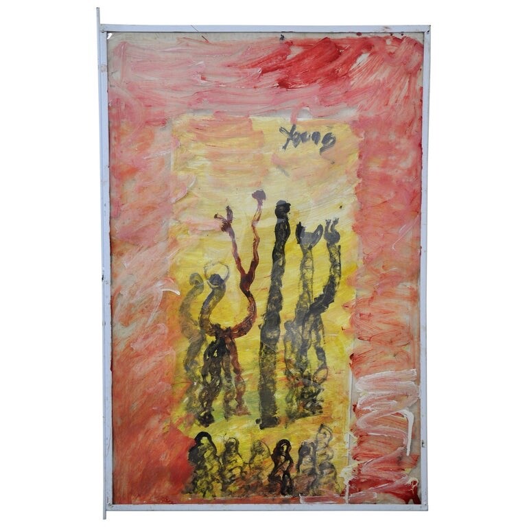 Original Mixed-Media Painting by Purvis Young, Untitled c. 1990 Folk Street Art