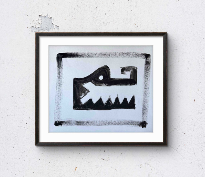 Original Acrylic Painting Aztec Crocodile Abstract 11×14 Loose Paper Signed