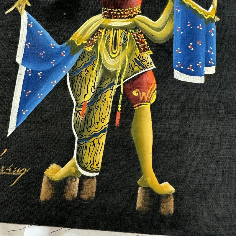 Original Vintage Signed Exotic Man Of Royalty Painting On Cloth 9.75” x 12.75" gallery