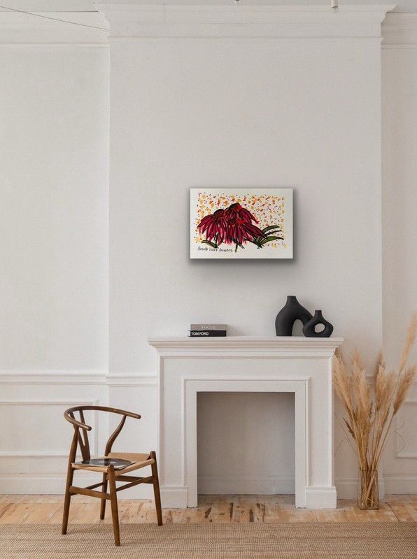 Flowers Forna Floral Red Purple Pink Blue Orig Art Painting By Artist, Free Ship gallery