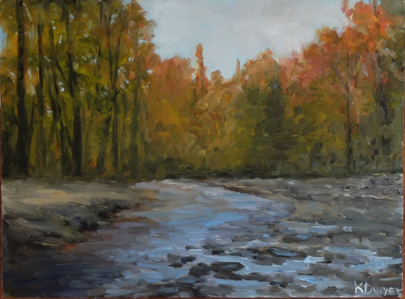 Original oil painting, landscape, new, signed, autumn, fall, river