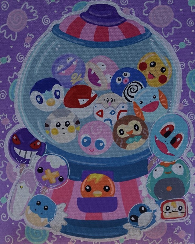 Pokémon Gumball Machine Original Acrylic Painting 8x10 Canvas Fan Art Sealed gallery