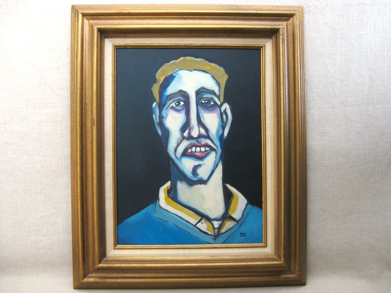 Large Framed Male Portrait Painting, Original Wall Art Masculine
