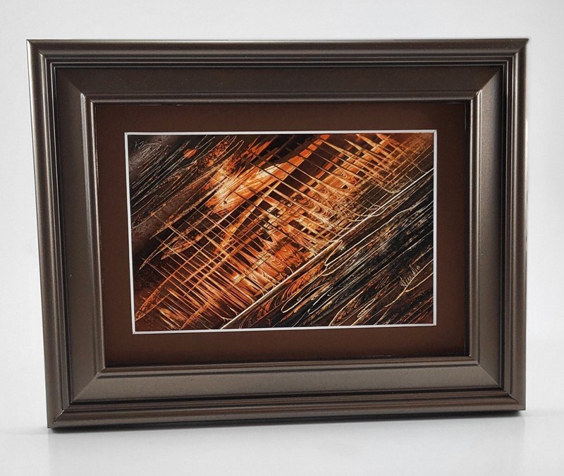 Framed Abstract Original in brown Mat to orange colors Signed by Jason Girard. gallery