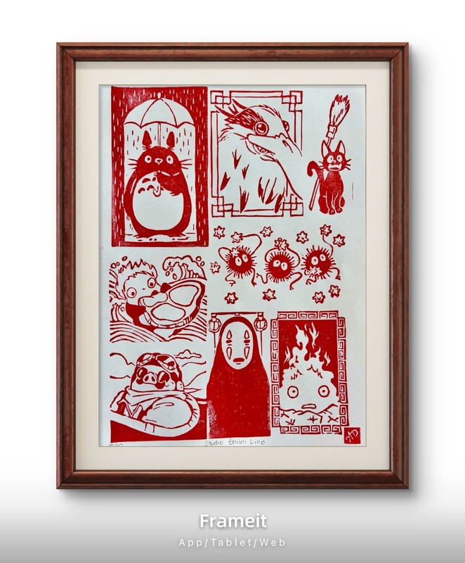 Original Studio Ghibli Linocut 10/10 Print By Alannah Dyer- 9×12 in Red Printing