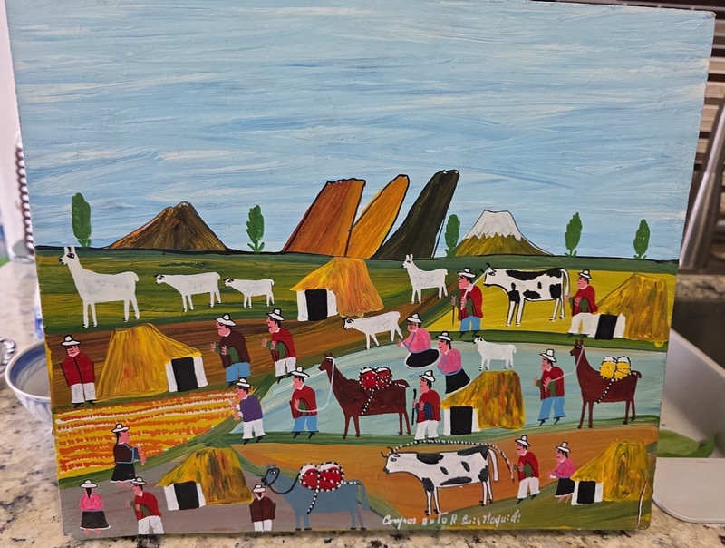 Peruvian Folk Art Animal Hide Painting 12″x 14″