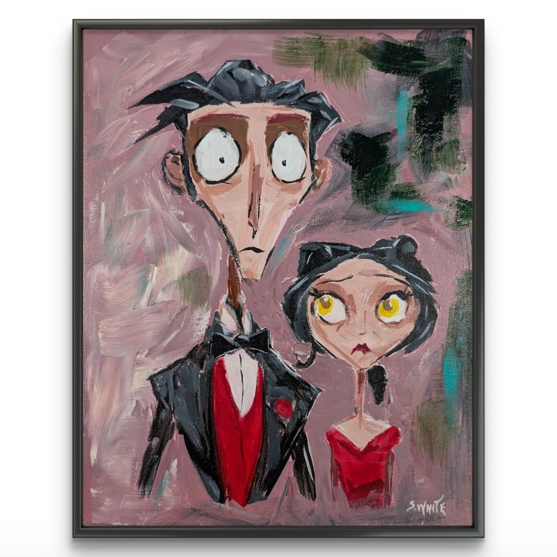 Bride Groom Original Painting 11×14 Canvas Gothic Halloween Style Art SWhite