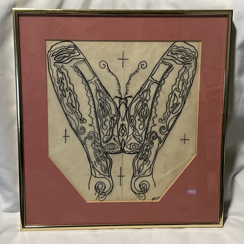 Adult Art Female Nude Moth Myth Sketch CE Charles Fogle Arkansas Artist Framed