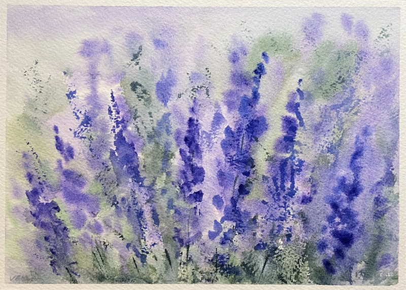Original Watercolor Abstract Painting Nature Purple Flowers – 5×7 inches
