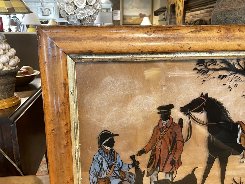 antique mid 19th century english reverse paintings on glass hunt scene gallery