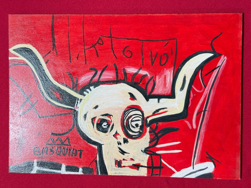 Jean-Michel Basquiat (handmade) Sealed acrylic paint on wood measure 12.99″x9.05