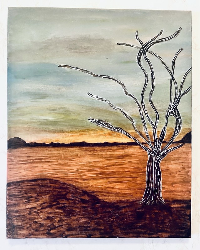 Sunset Across The Desert- Acrylic On Canvas-Size: 20×16- Signed By Artist