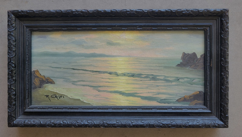 VINTAGE PAINTING...BEAUTIFUL SEASCAPE,GREAT SKY SUNSET OR SUNRISE by R. CRISTI