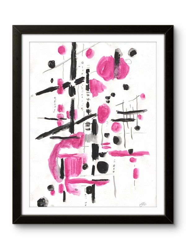 Elegant Abstract Painting Simple Forms Contemporary Purple Art 11×14 on Paper