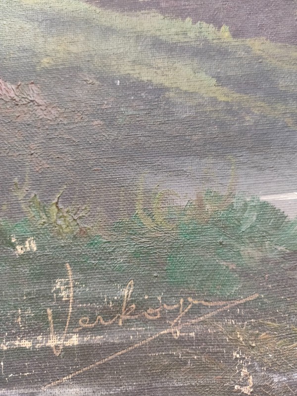 Painting Landscape with a River, signed by the author. gallery
