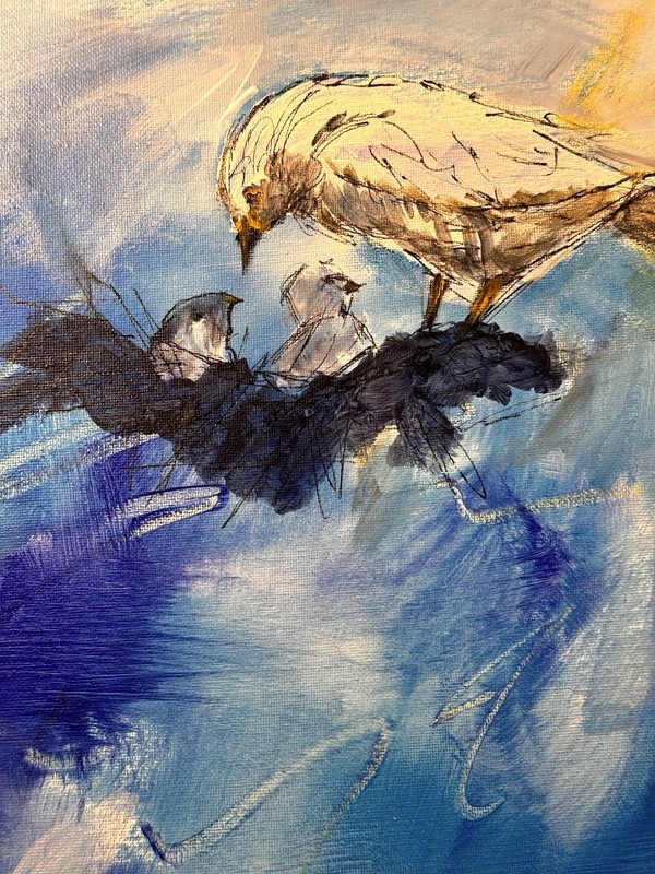 SAMATOWIC Original Abstract Birds Nestlings 12x16 Expressionism Signed Art 297 gallery