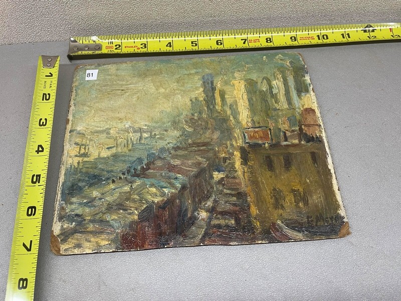 ERNEST FREDERICK MEYER, American oil painting Cityscape #81 Signed