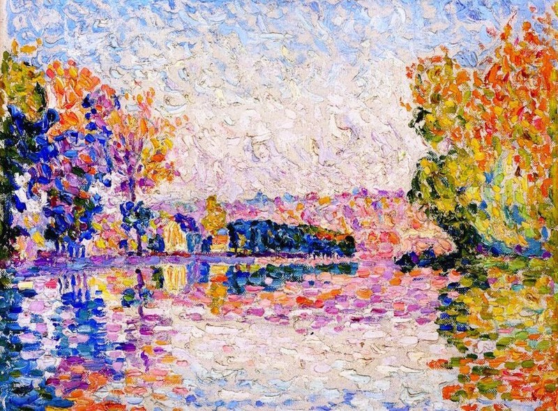 Landscape Oil painting Paul-Signac-Samois-Study impression autumn landscape art