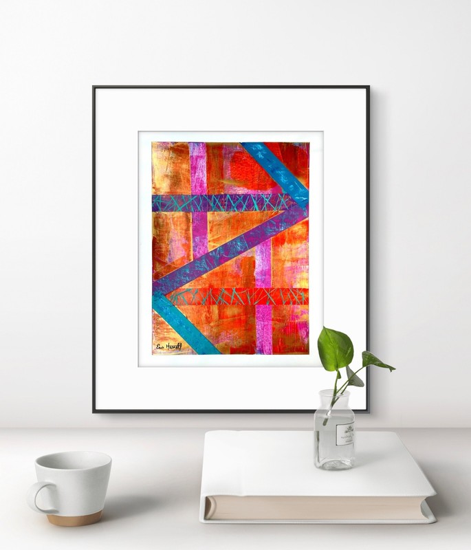 Original Gold Art 14x11 Paper Bold Color Modern Abstract Expressionist Painting gallery