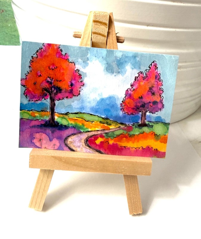 Original Landscape ACEO Painting Colorful Trees Path OOAK Art Card AdriO gallery