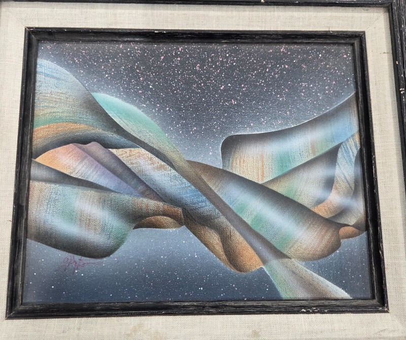 Futurist Style Vintage Framed Original Painting on Wood Board Signed Kingston gallery