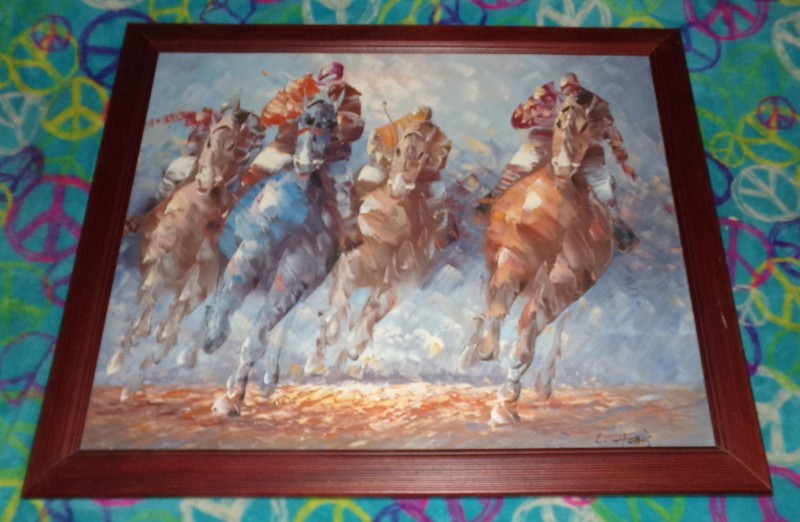 Vintage L. AVAIS Horse Racing Original Painting Equestrian Frame Artwork