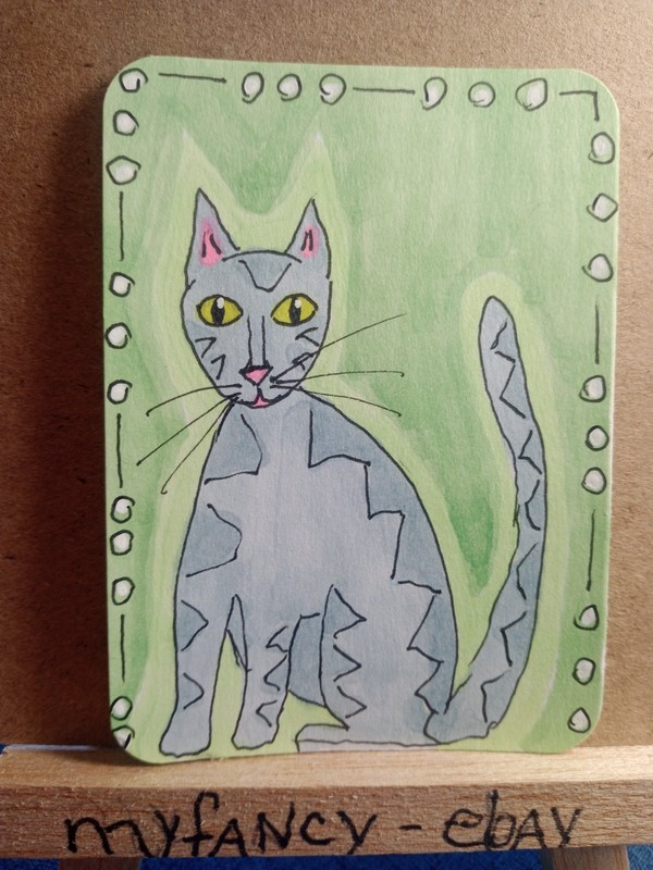 ACEO ATC Gray Tabby Cat original painting new 3.5″ x 2.5″ myfancy
