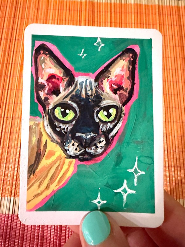 ACEO ORIGINAL HAIRLESS CAT SERIES 1/8 Acrylic & Gouache PAINTING NEW signed art