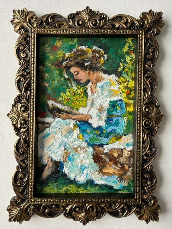Girl Painting Woman Original Art Landscape Wall Art Framed Painting Abstract Art
