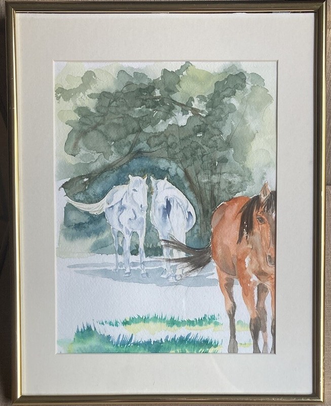 Original Watercolor Painting On Paper by CA Artist Deanna Leveque Horses EUC!