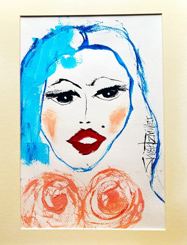 colorful POP ART LADY PORTRAIT Framed Painting 11 x 14 ORIGINAL SWARTZMILLER DNA