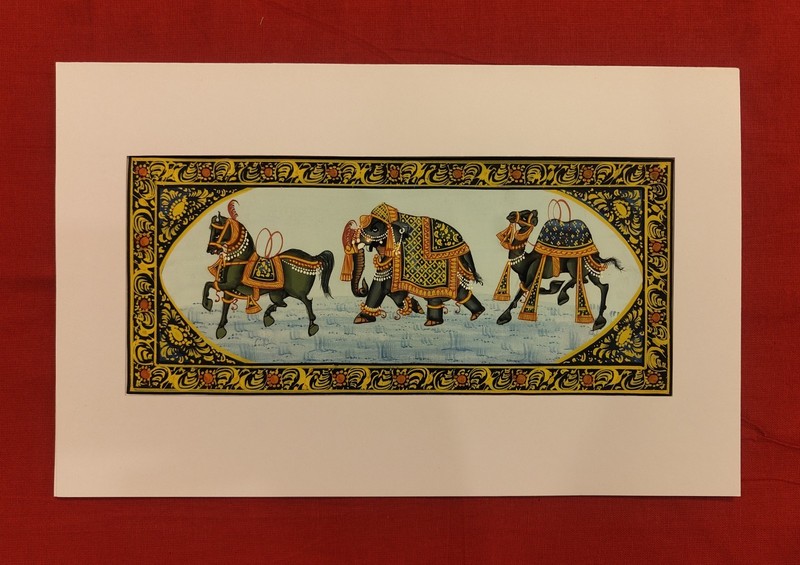 Handmade Elephant Horse Camel Miniature Painting on Silk | Rajasthani Art