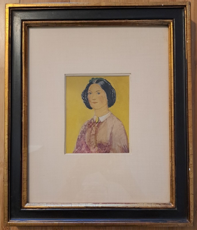 19th c Folk Art Portrait of Woman Framed in Pierce Archer Moulding