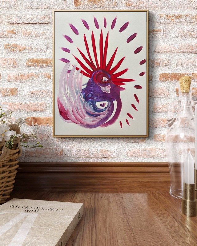 BLESSED#1534 Punk Rooster Heart 14x11 Original Paper Art Modern Abstract gallery