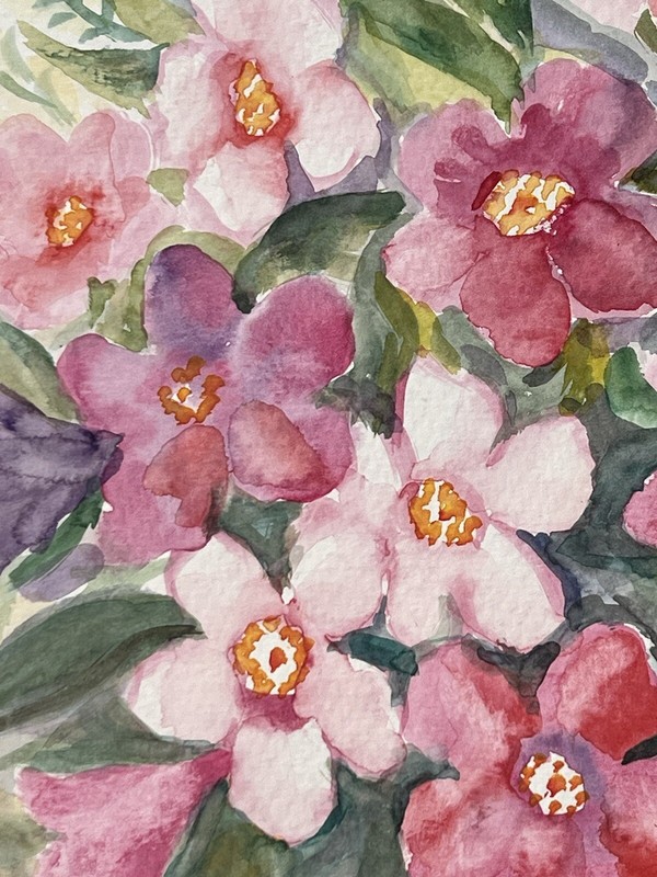 Pink Flowers Original Watercolor Painting Floral Wall Art 9x12 Wall Decor gallery