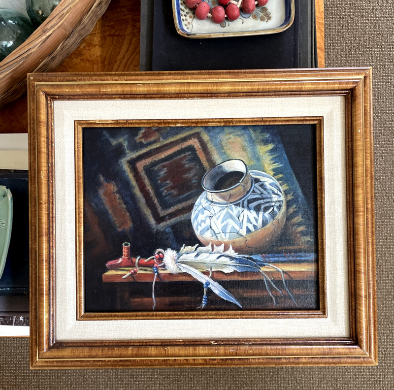 Original Southwest Still Life Oil Painting Native American Pottery & Artifacts