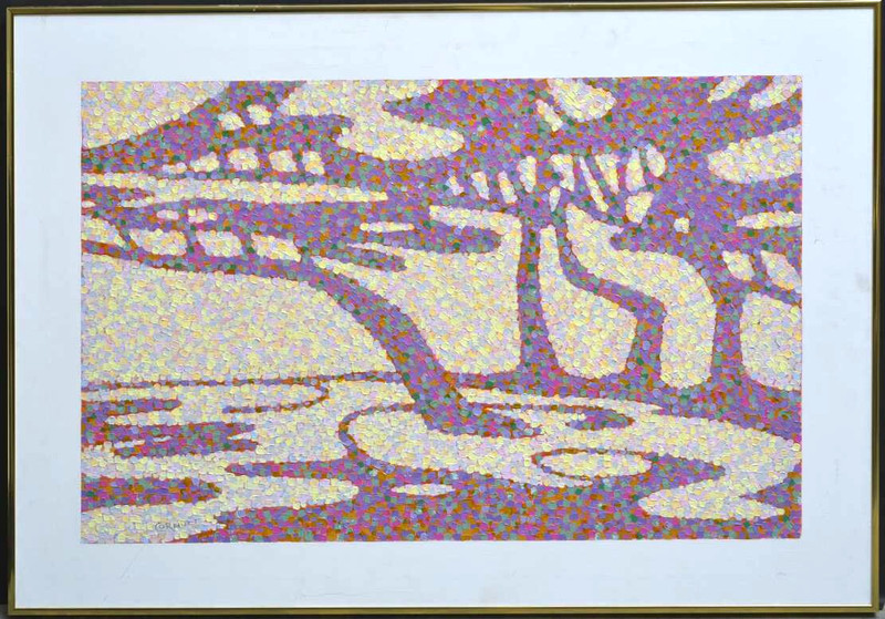 Roger Cornut (Born 1925) Pointillist Landscape in Lavender, Oil on Canvas