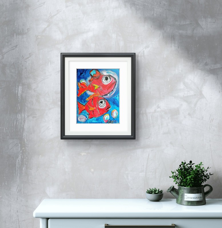 Fishes Colorful Modern Art Acrylic Painting On Canvas 11x14 gallery