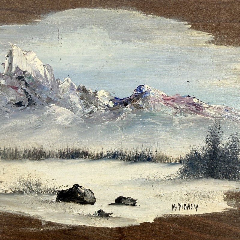 Original Art Oil Painting Snowy Mountain Landscape Signed Kathryn Monday gallery