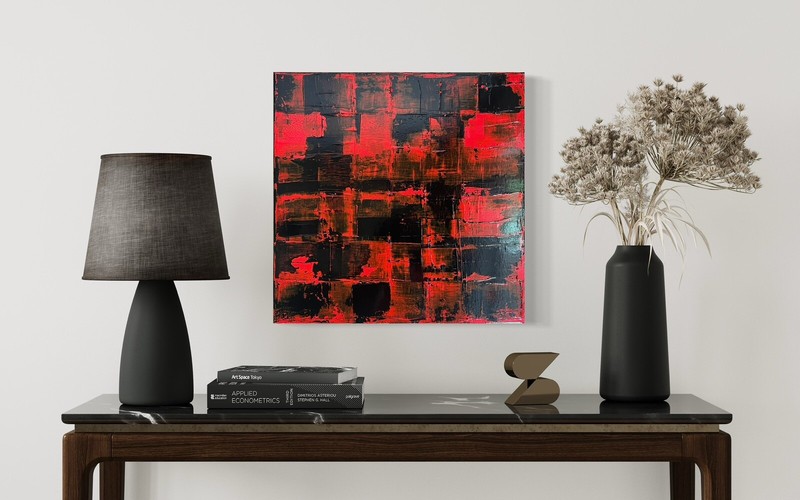 Original Acrylic Painting Abstract Art Wall Decor Red & Black 20x20 gallery
