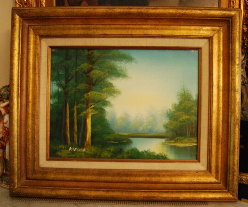VTG 1970’S FRAMED SIG ORIGINAL OIL RIVER AND FOREST COUNTRY SCENE ARTIST: ROSINA