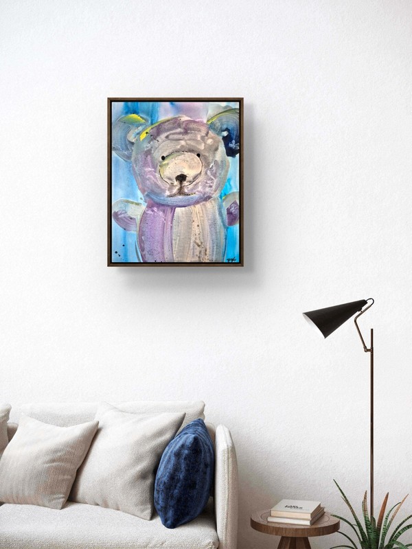 Original Hand Painted 11x14 Toy Animal Abstract Canvas Gray Blue Signed Art A193 gallery