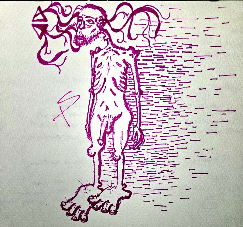 Abstract Human Figure Ink Drawing on Paper, Surreal Contemporary Art, Original
