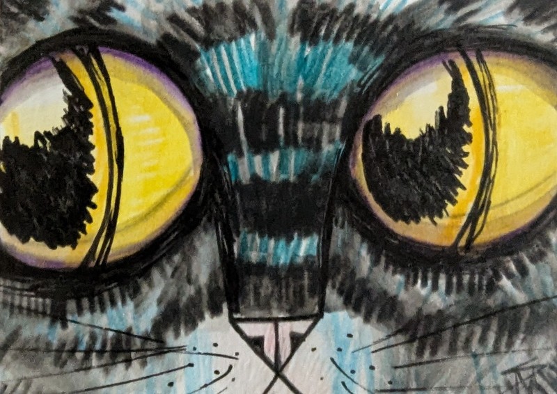 ACEO Cat Painting Original Collectible Tabby Modern Face Art By Samantha McLean