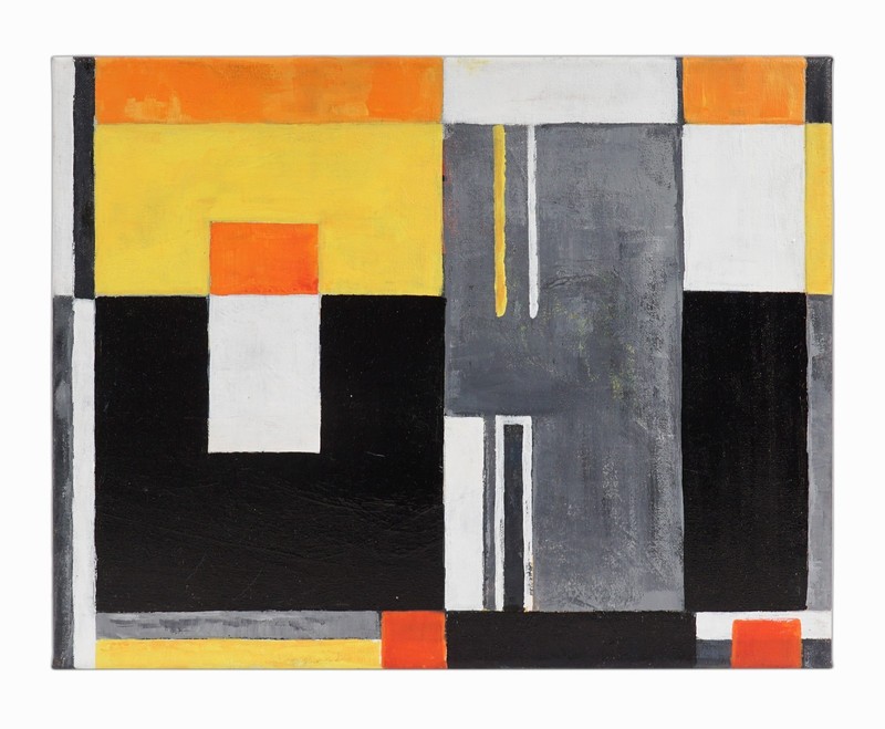 Hard-edge Oil Painting on Canvas after James Daugherty Modernist Abstract Art