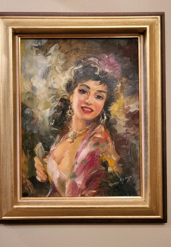 Vintage Oil Painting By Artist Ramon Ortega Portrait Spanish Lady
